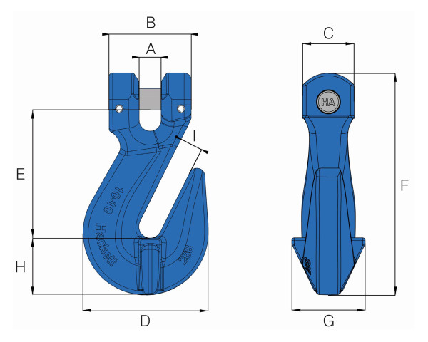 H10 clevis grab hook technical drawing